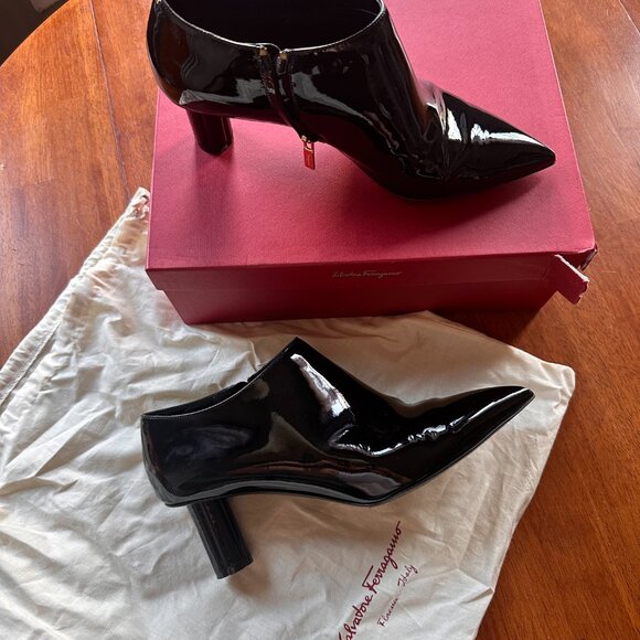 Ferragamo Black Patent Leather Ankle Booties - Picture 10 of 11